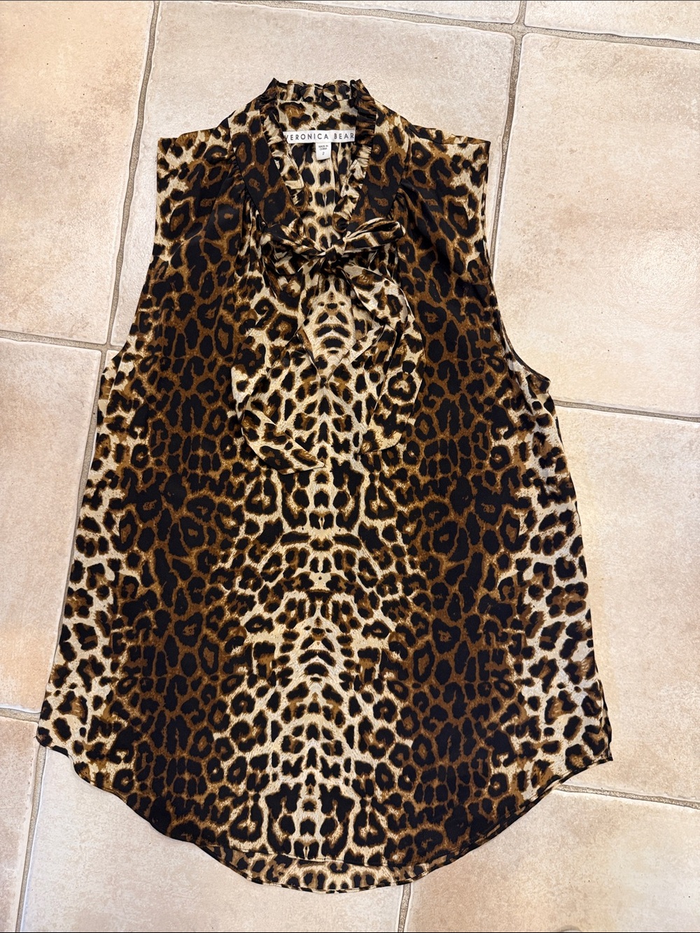 Veronica Beard Leopard-Print Tie-Neck Sleeveless Camisole - Brown/Black/Cream
